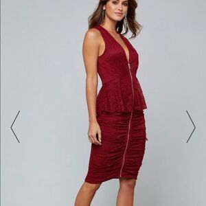 Bebe Lace Peplum Zipper Ruched Dress